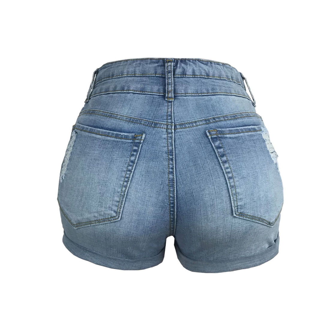 Shredded Stretch High-waist Denim Shorts