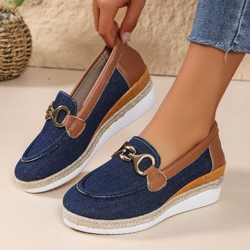 Loafers Casual Pumps Women's Outer Wear Horsebit Buckle Wedge Platform Loafers Slip-on Lazy Shoes